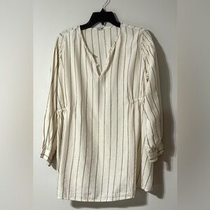 Maternity Old Navy Cream Gold Striped V-Neck Tunic Blouse L Large